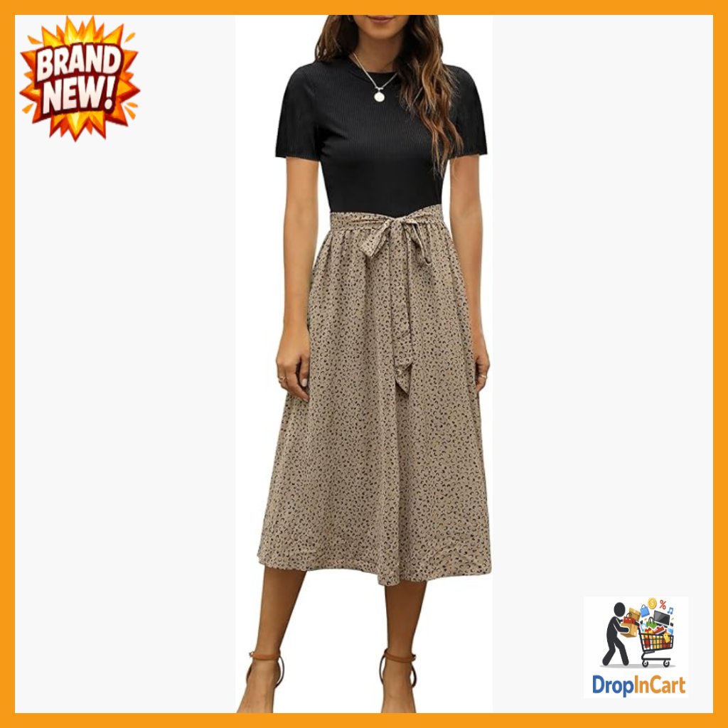 Ribbed Midi Dress Short Sleeve Modest Business Casual Work Church Teacher Outfit